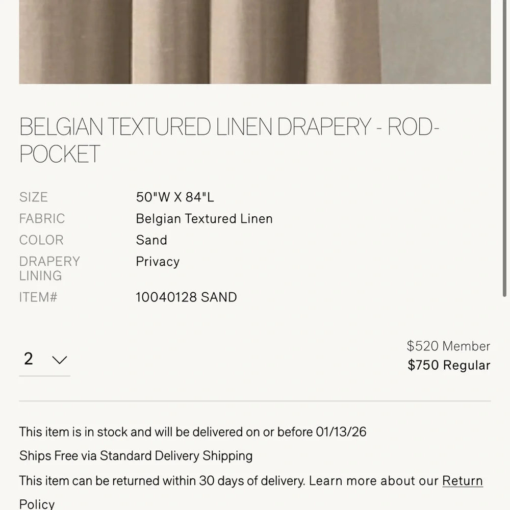 Restoration Hardware Belgian Textured Linen Drapery